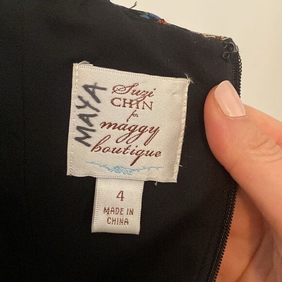 Suzi Chin for Maggy Boutique Black Floral Mini Dress Size 4 - Picture 9 of 14